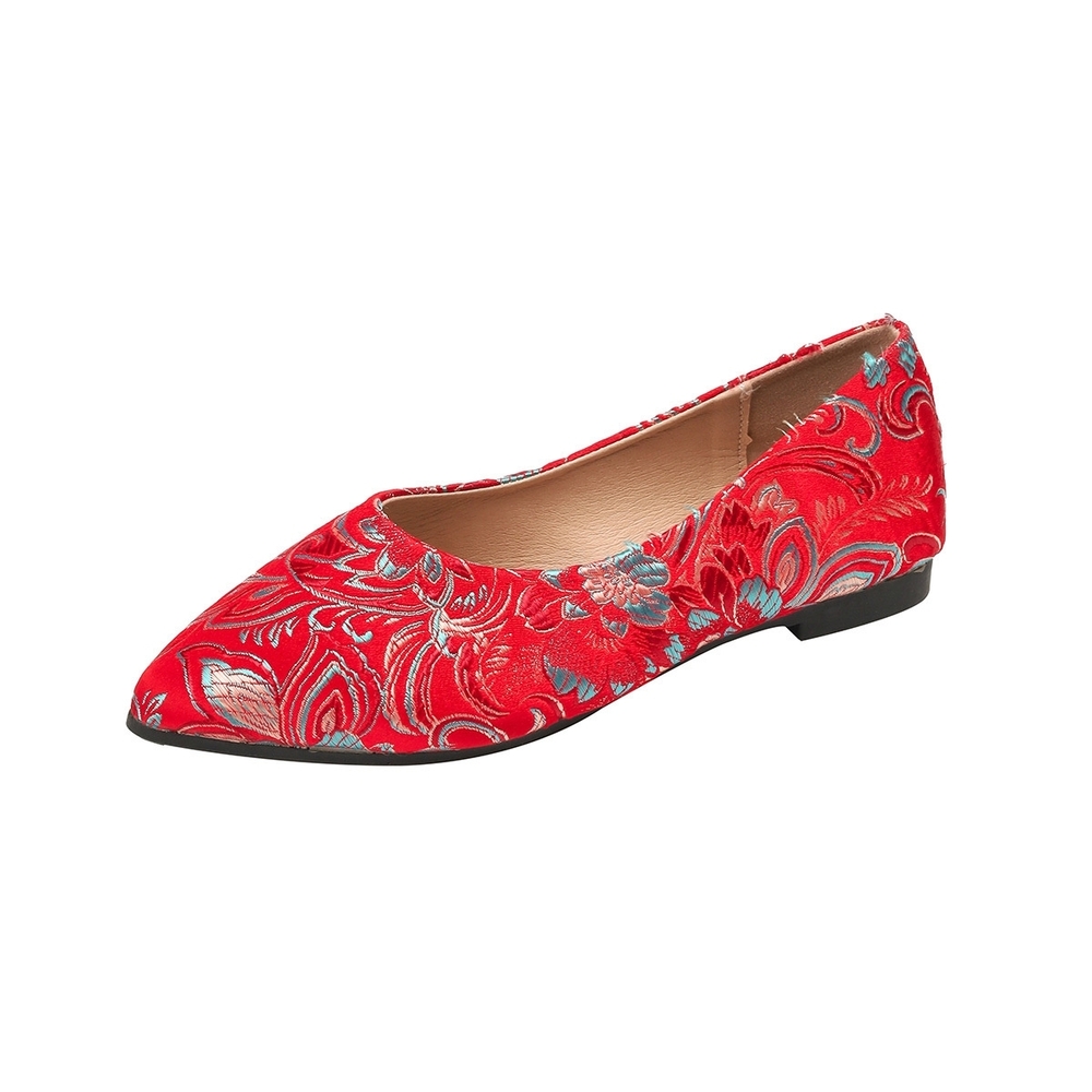 Elegant Red Floral Women's Flats